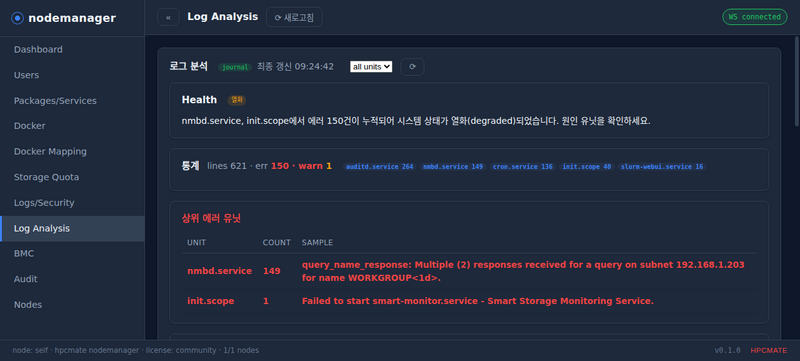 Log Analysis — 패턴 디코딩 + 진단·권장 조치